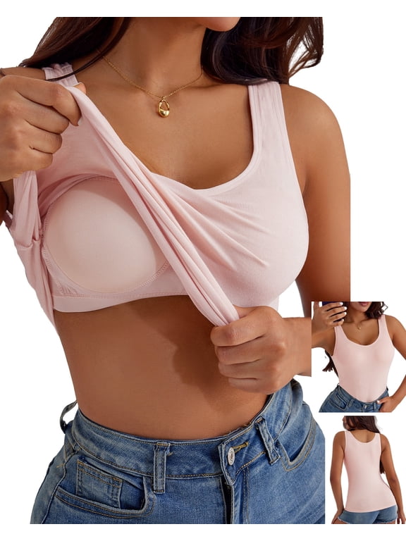 Women'S Plus-Size Tank Tops with Built-In Bras, Featuring Comfortable And Breathable Shaping Tops That Can Be Worn Both As Outerwear And Innerwear Wider Strap Pink 2XL