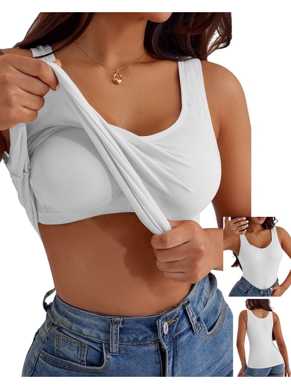 Women'S Plus-Size Tank Tops with Built-In Bras, Featuring Comfortable And Breathable Shaping Tops That Can Be Worn Both As Outerwear And Innerwear Wider Strap White 2XL