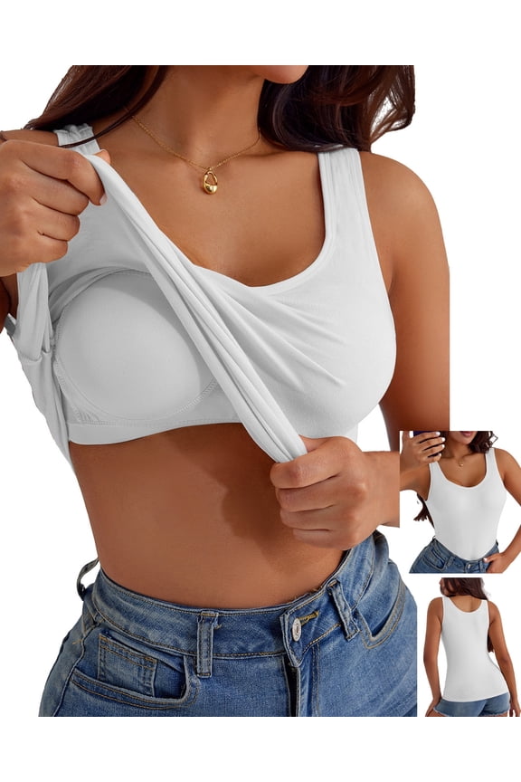 Women'S Plus-Size Tank Tops with Built-In Bras, Featuring Comfortable And Breathable Shaping Tops That Can Be Worn Both As Outerwear And Innerwear Wider Strap White 3XL