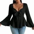 thumbnail image 1 of Women'S Plus Size Tops Ruffle T Shirts Sweetheart Neck Bell Long Sleeve Top Black XXXL, 1 of 8