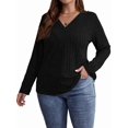 thumbnail image 1 of Women'S Plus Size Tops Trendy V Neck Casual Long Sleeve Shirts Knit Sweaters Black XXXL, 1 of 7