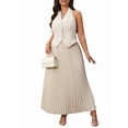 thumbnail image 1 of Women'S Plus Size Two-Piece Casual V-Neck Sleeveless Vest and High Waist Pleated Maxi Skirt Business Suit  XXXL, 1 of 8