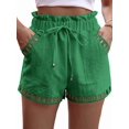 thumbnail image 1 of Women'S Plus Size Wide Leg Summer Shorts High Waisted Hollow Out Boho Shorts with Pockets Green XXXL, 1 of 3