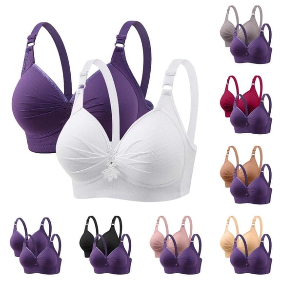 Women'S Plus Size Wirefree Bra with Gathered Middle Button, Breathable Stretchy Fabric for Everyday Comfort 42