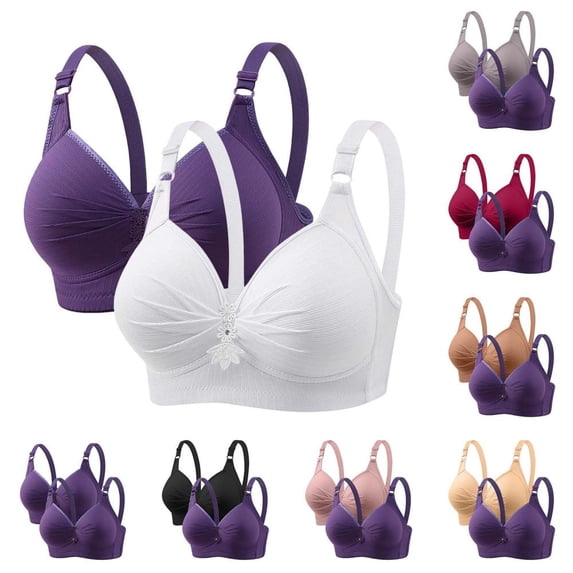 Women'S Plus Size Wirefree Bra with Gathered Middle Button, Breathable Stretchy Fabric for Everyday Comfort 42