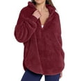 thumbnail image 1 of Women'S Plush Half Zip Stand Collar Sweatshirt Comfortable Pullover Long Sleeve Top Autumn and Winter Deep Red L, 1 of 6