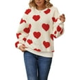 thumbnail image 1 of Women'S Plush Heart Print Loose Long Sleeve Round Neck Pullover Sweatshirt Fall Winter Outfits Red Love Heart XXL, 1 of 8