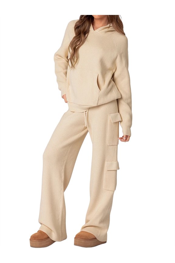 Women'S Plush Long-Sleeved Trousers Two-Piece Home Wear Casual Suit, Sweater, Pants, Pajamas Set Apricot M