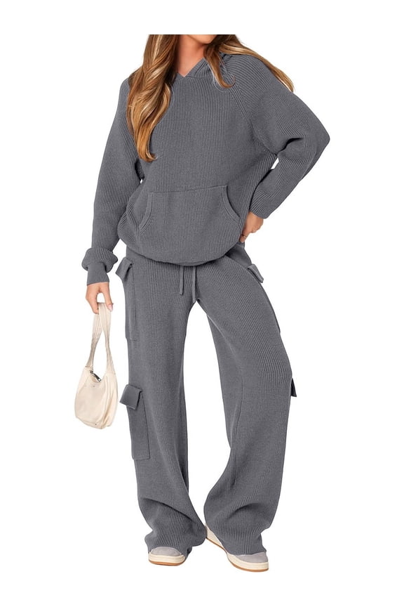 Women'S Plush Long-Sleeved Trousers Two-Piece Home Wear Casual Suit, Sweater, Pants, Pajamas Set Grey L