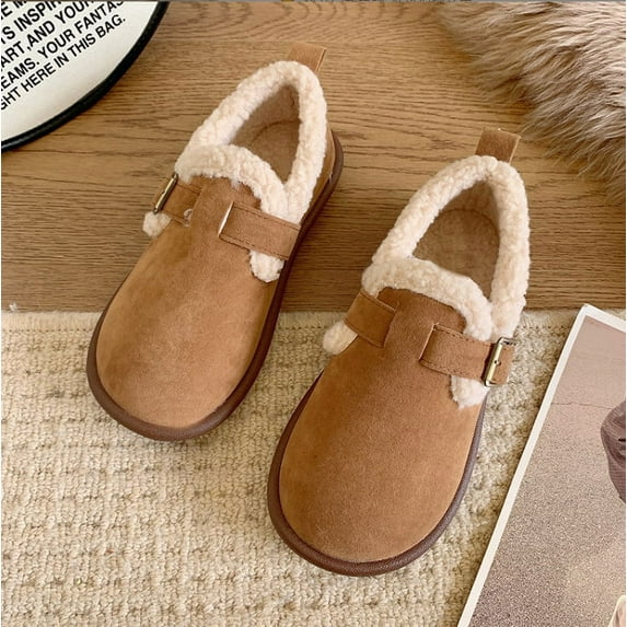 Women'S Plush Round Toe Slip on Orthopedic Shoes,Warm Fuzzy Lined Casual Soft Sole Shoes,Warm Cotton Shoes,Fashion Warm Anti Slip Flats Ankle Boot