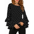 thumbnail image 1 of Women'S Polka Dot Bell Sleeve Top Plus Size Folded Sleeve Chiffon Shirt Tops Black 5XL, 1 of 5