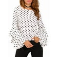 thumbnail image 1 of Women'S Polka Dot Bell Sleeve Top Plus Size Folded Sleeve Chiffon Shirt Tops White S, 1 of 5