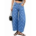thumbnail image 1 of Women'S Polka-Dot Print High-Waist Seamed Wide-Leg Cropped Casual Pants Lake Blue M, 1 of 9