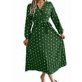 thumbnail image 1 of Women'S Polka Dot Wrap V Neck Belt Long Sleeve Pleated Maxi Dress Flowy Casual Long Dress Green S, 1 of 8