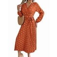 thumbnail image 1 of Women'S Polka Dot Wrap V Neck Belt Long Sleeve Pleated Maxi Dress Flowy Casual Long Dress, 1 of 9