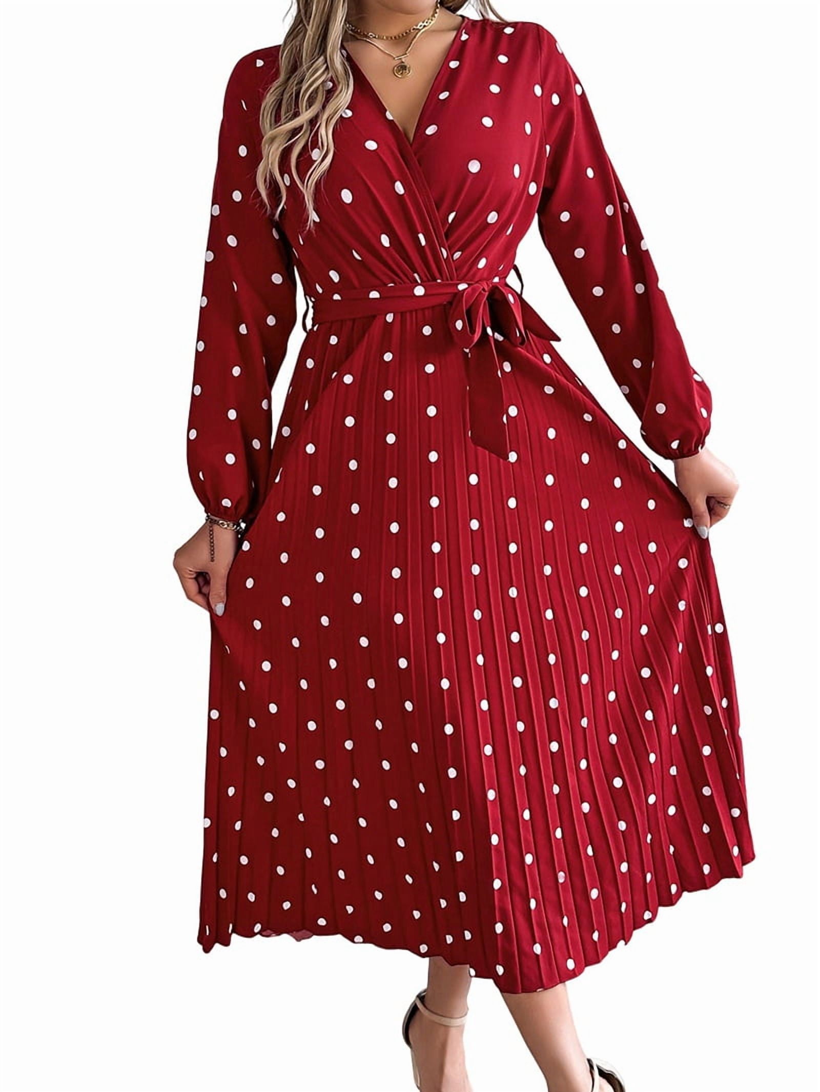 open lace back dress Lara Red Polka Dot Linen Wrap Dress With Long Sleeves