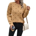 thumbnail image 1 of Women'S Polka Dots Sweaters Long Sleeve Round Neck Knitted Pullover Tops Camel M, 1 of 7