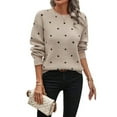 thumbnail image 1 of Women'S Polka Dots Sweaters Long Sleeve Round Neck Knitted Pullover Tops Khaki S, 1 of 7