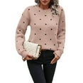 thumbnail image 1 of Women'S Polka Dots Sweaters Long Sleeve Round Neck Knitted Pullover Tops Pink XL, 1 of 7