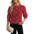 thumbnail image 1 of Women'S Polka Dots Sweaters Long Sleeve Round Neck Knitted Pullover Tops Red M, 1 of 7