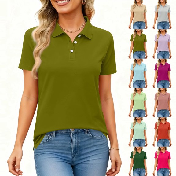 Women'S Polo Shirts Short Sleeve Cotton Collared Top Lightweight Breathable Regular Fit Golf Tennis Casual Summer Tee,Army Green S