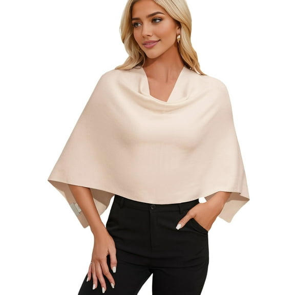 Women'S Poncho Sweater Slimming Fit Cropped Versatile Shawl Soft Knit Wraps Cowl Neck Short Tops  One Size