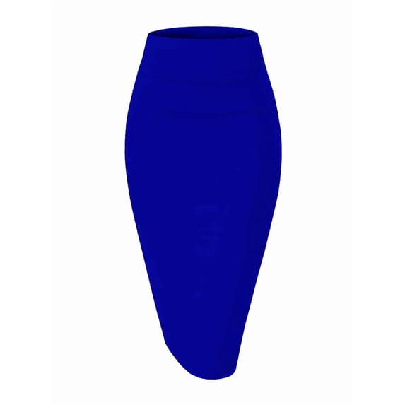 Women'S Premium High Waist Nylon Ponte Stretch Office Pencil Skirt Blue L