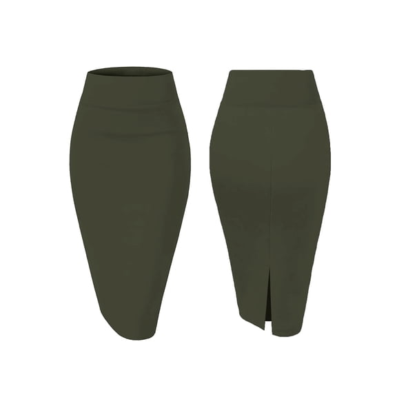 Women'S Premium High Waist Nylon Ponte Stretch Office Pencil Skirt Green S