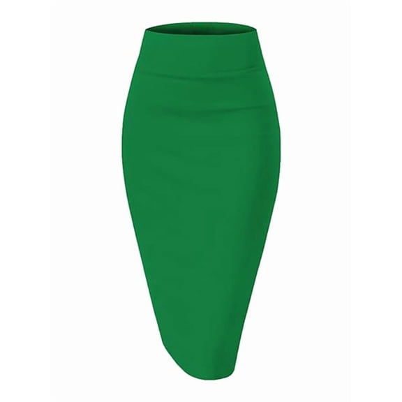 Women'S Premium High Waist Nylon Ponte Stretch Office Pencil Skirt Green XL