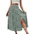 thumbnail image 1 of Women'S Print Long Skirts High Waist Split A Line Full Length Maxi Skirt Green L, 1 of 9