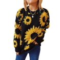 thumbnail image 1 of Women'S Print Long Sleeve Sweater Round Neck Knitted Pullovers Top Black XL, 1 of 9