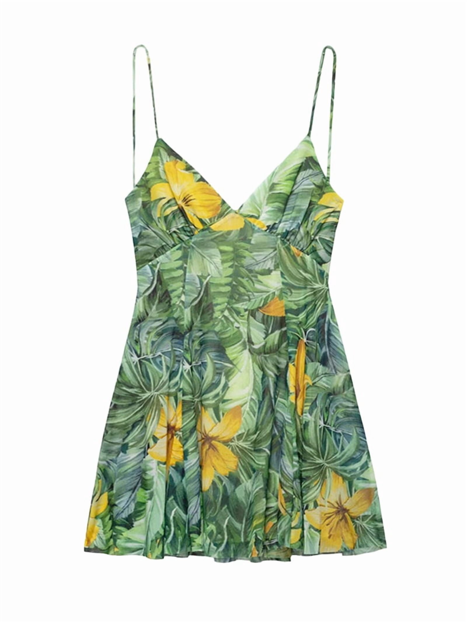 short green slip dress Women'S Print Mini -Backless Dress with Draped Detail, Party Dresses S 4D
