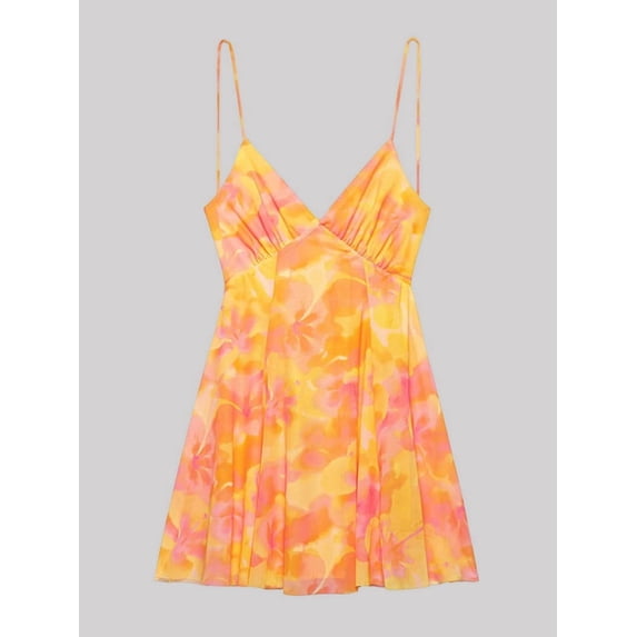 Women'S Print Mini Dress -Backless Slip Dress with Draped Detail, Party Short Dresses Orange S