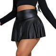 thumbnail image 1 of Parfaitlady Women'S Pu Leather Elastic High Waist Skirts Ruffle Hem Casual Flared Skirt Shorts, 1 of 7
