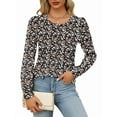 thumbnail image 1 of Women'S Puff Long Sleeve Pleated Crew Neck Blouses Dressy Casual Loose Fit Winter and Spring Shirts Black Floral XXL, 1 of 3