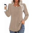 thumbnail image 1 of Women'S Puff Long Sleeve Tunic Tops Pleated Crew Neck Blouses Dressy Casual Loose Fit Winter and Spring Shirts Khaki L, 1 of 4