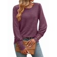 thumbnail image 1 of Women'S Puff Short Long Sleeve Tops Crewneck Loose Casual Blouse Shirts with Button Details  Red L, 1 of 7