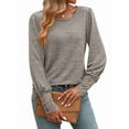 thumbnail image 1 of Women'S Puff Short Long Sleeve Tops Crewneck Loose Casual Blouse Shirts with Button Details Shallow Khaki S, 1 of 7