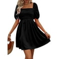 thumbnail image 1 of Women'S Puff Short Sleeve Boho Dress Square Neck Summer A Line Dresses Black S, 1 of 8