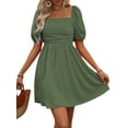thumbnail image 1 of Women'S Puff Short Sleeve Boho Dress Square Neck Summer A Line Dresses Green M, 1 of 7