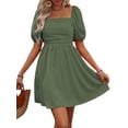 thumbnail image 1 of Women'S Puff Short Sleeve Boho Dress Square Neck Summer A Line Dresses Green S, 1 of 8