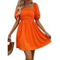 thumbnail image 1 of Women'S Puff Short Sleeve Boho Dress Square Neck Summer A Line Dresses Orange Red XL, 1 of 9