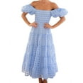 thumbnail image 1 of Women'S Puffy Short Sleeve Square Neck Smocked Tiered A Line Maxi Long Dresses Blue L, 1 of 8