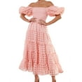 thumbnail image 1 of Women'S Puffy Short Sleeve Square Neck Smocked Tiered A Line Maxi Long Dresses Pink M, 1 of 8