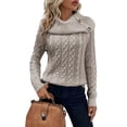 thumbnail image 1 of Women'S Pullover Sweater Pile Collar Knit Raglan Sleeve Sweater Khaki L, 1 of 9