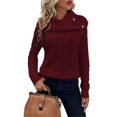 thumbnail image 1 of Women'S Pullover Sweater Pile Collar Knit Raglan Sleeve Sweater Wine Red S, 1 of 10