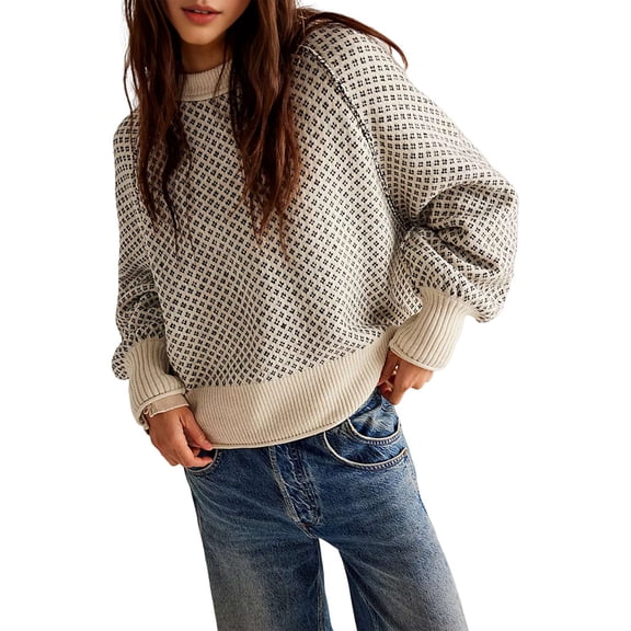 Women'S Pullover Sweaters Casual Long Sleeve Crew Neck Oversized Knitwear Chunky Knit Jumper Tops Color M