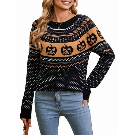 Women'S Pullover Sweaters Long Sleeve Crew Neck Cute Fair Knitted Casual Sweater