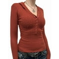 thumbnail image 1 of Women'S Pullover Sweaters, Long Sleeve V Neck Ribbed Knit Shirts Casual Button Tunic Tops 2025 Fall Trendy Rust Red S, 1 of 5
