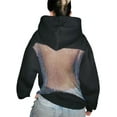 thumbnail image 1 of Women'S Pullover Sweatshirts Casual Long Sleeve Crystal Mesh Back Hoodie with Pocket Black S, 1 of 8